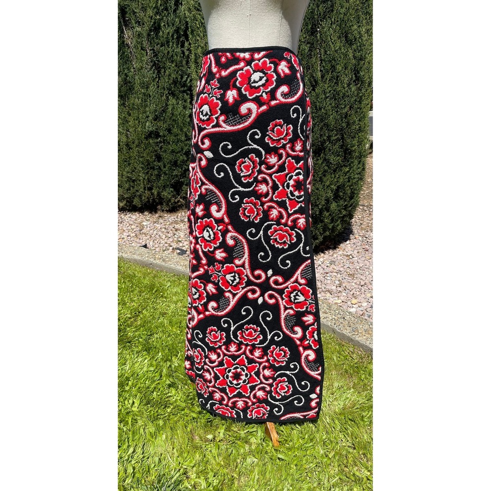 Vtg 60s 70s Blanket Tapestry reversible skirt Boho small red black amazing‎
